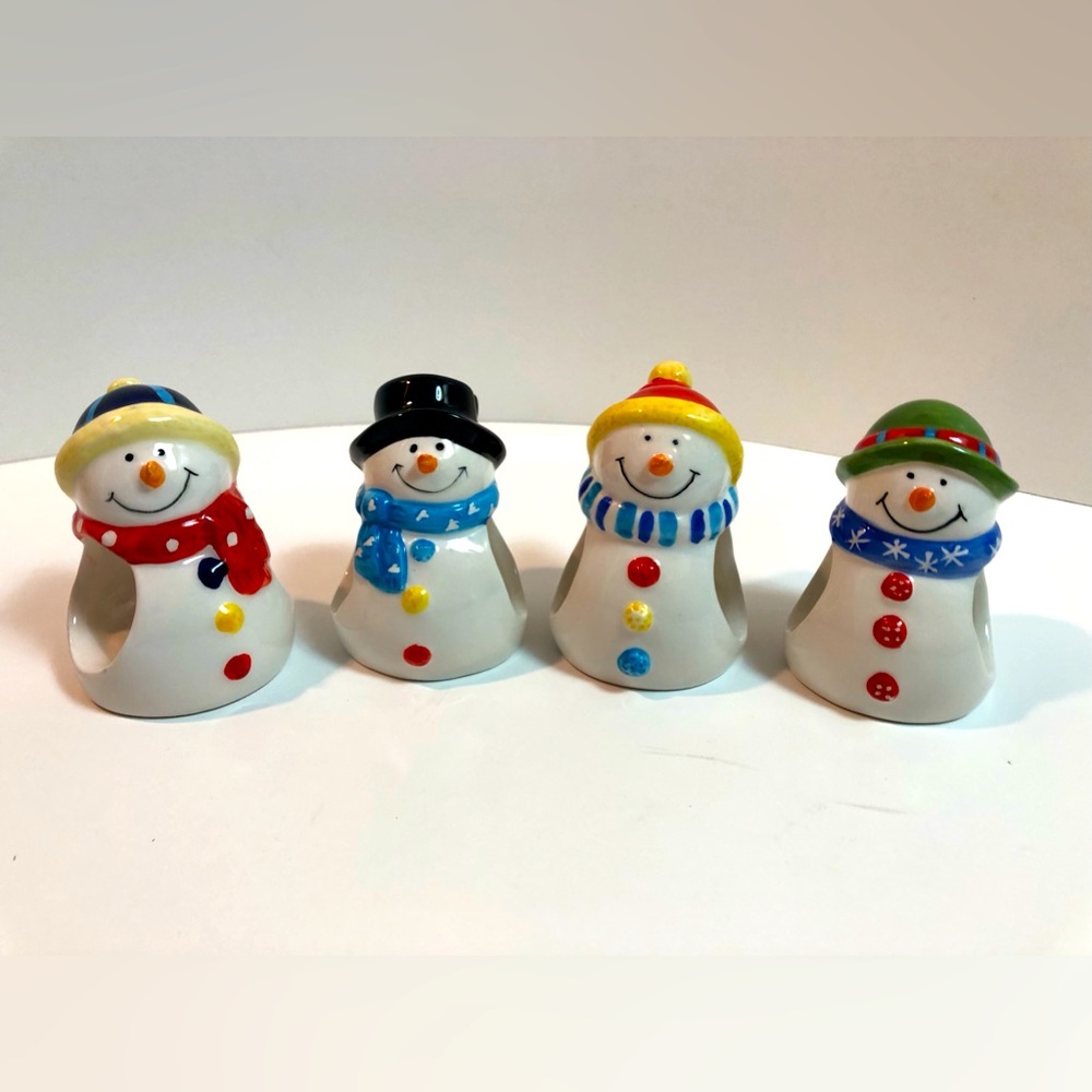 Snowman Family Napkin Rings with Place Card Slots NIB VINTAGE